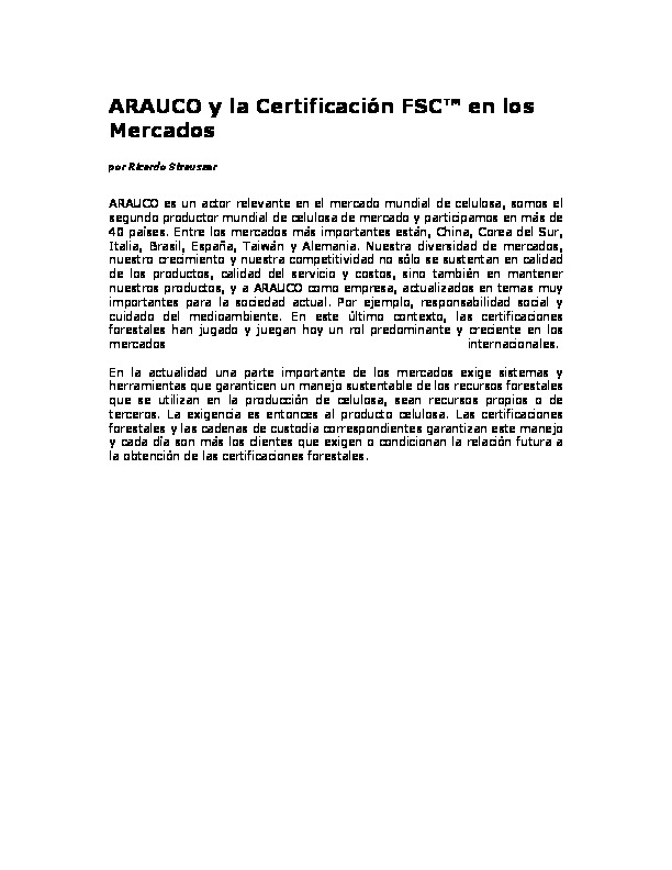 ARAUCO y Certificación FSC ® en los mercados
