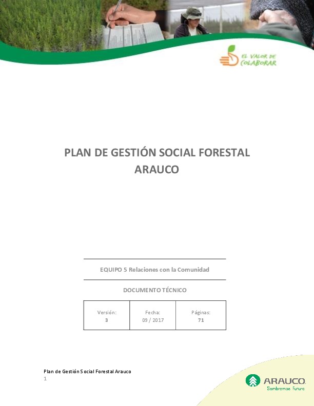Plan de Gestión Social Forestal Arauco 2017