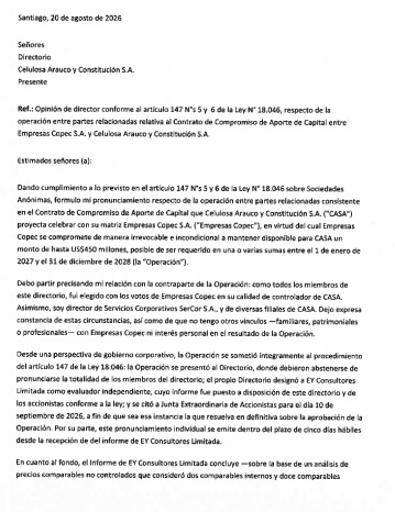 Opiniones Directores CASA agosto 2026