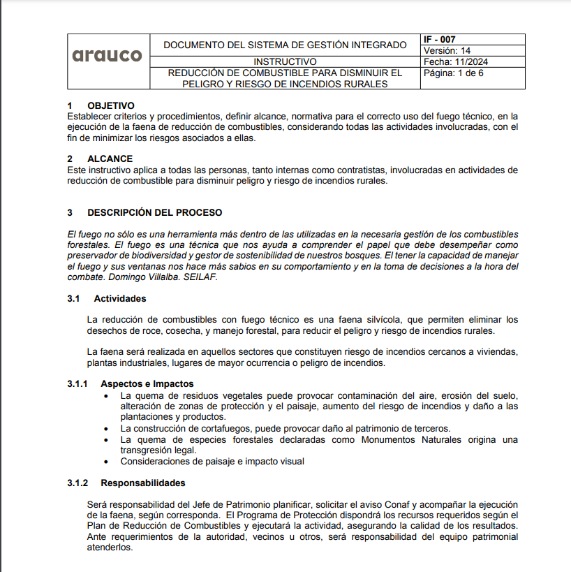 Reducción de combustible para disminuir peligro y riesgo de incendios rurales (IF-007 - 14 - IF-007 - 14 - IF 007)