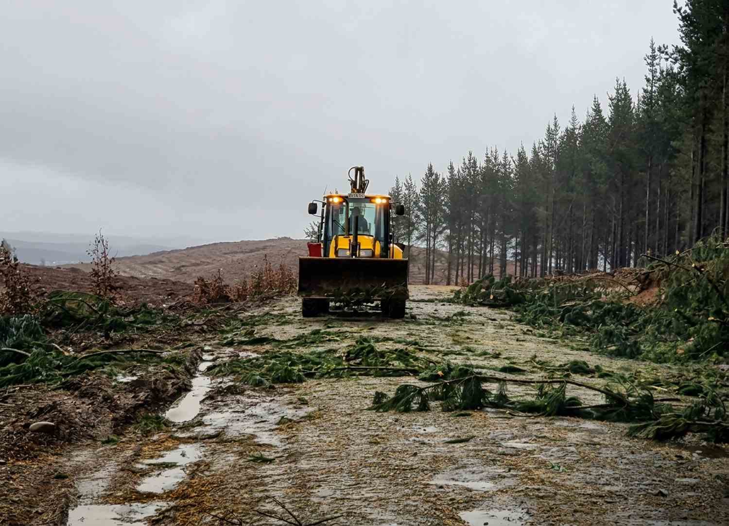 Trabajadores y maquinaria forestal ha sido clave en el apoyo a comunidades afectadas por los sistemas frontales